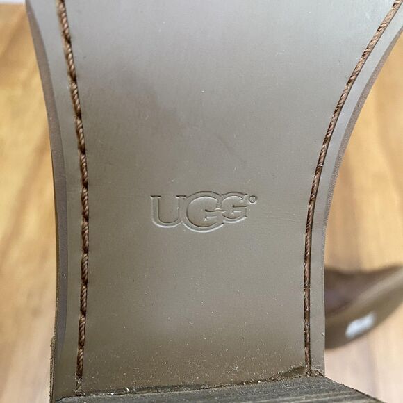 UGG Brown Leather Boots Knee High Tall Pull On Block Heel Riding Womens Size 8 - Picture 11 of 16